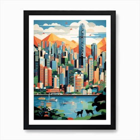 Hong Kong China Skyline With A Cat 0 Art Print