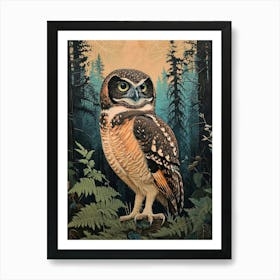 Spectacled Owl Relief Illustration 2 Art Print
