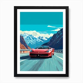 A Ferrari 458 Italia In The Route Des Grandes Alpes Illustration 3 Art Print