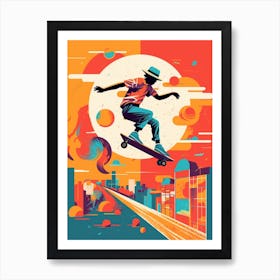 Skateboarding In Los Angeles, United States Drawing 1 Art Print
