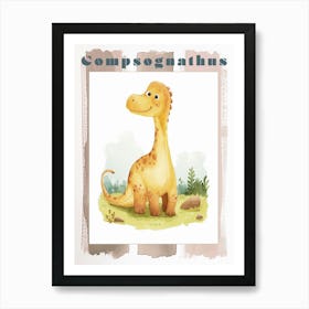 Cute Cartoon Compsognathus Watercolour 1 Poster Art Print