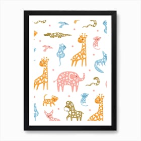 Animals, Cute Safari, Children's, Nursery, Bedroom, Kids, Art, Wall Print 1 Art Print