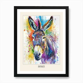 Donkey Colourful Watercolour 4 Poster Art Print