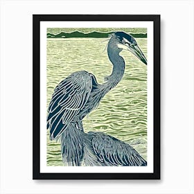 Great Blue Heron Linocut Bird Art Print