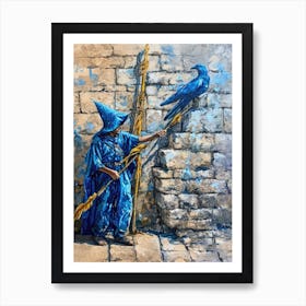 Blue Wizard and Blue Raven Art Print