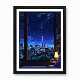 Eiffel Tower Night Sky Anime aesthetic 3 Art Print