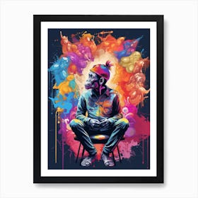 Colourful Thinker Monkey Graffiti Illustration 5 Art Print