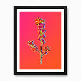 Neon February Daphne Flowers Botanical in Hot Pink and Electric Blue Art Print