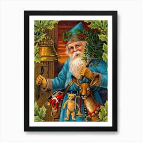 Santa Claus In Blue Suit Art Print