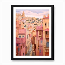 Valletta Malta 1 Vintage Pink Travel Illustration Art Print