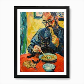 Portrait Of A Man With Cats Eating A Salad  1 Art Print