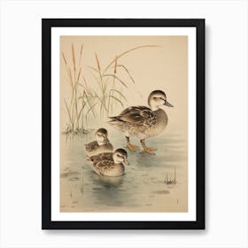 Ducklings With Pond Weed Japanese Woodblock Style 5 Art Print