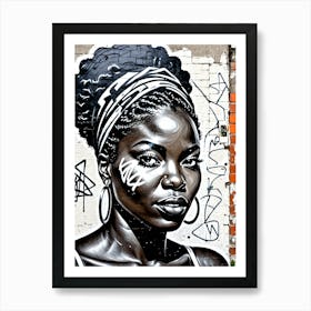 Vintage Graffiti Mural Of Beautiful Black Woman 125 Art Print