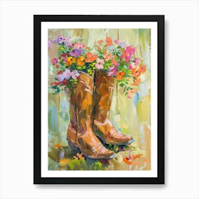 Cowboy Boots And Wildflowers Wild Geraniums Art Print