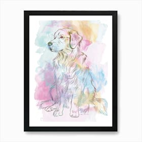 Golden Retriever Dog Pastel Line Watercolour Illustration  4 Art Print