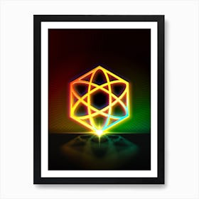 Neon Geometric Glyph in Watermelon Green and Red on Black n.0238 Art Print