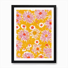 Yellow Coneflower Floral Print Retro Pattern 1 Flower Art Print