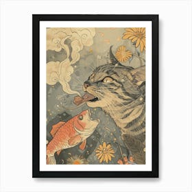 Cat And Fish 6 Art Print