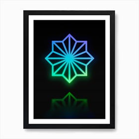 Neon Blue and Green Abstract Geometric Glyph on Black n.0009 Art Print