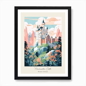 Neuschwanstein Castle   Bavaria, Germany   Cute Botanical Illustration Travel 2 Poster Art Print