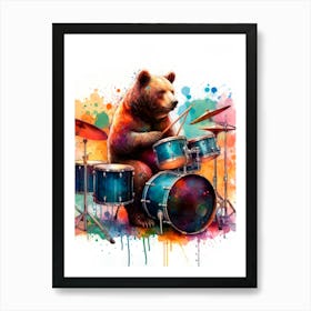 Bear Playing Drums Art Print