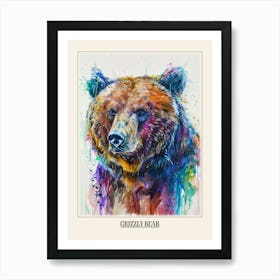 Grizzly Bear Colourful Watercolour 3 Poster Art Print