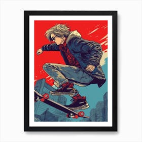 Skateboarding In Moscow, Russia Comic Style 1 Art Print