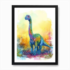 Rainbow Watercolour Brontosaurus Dinosaur 2 Affiche