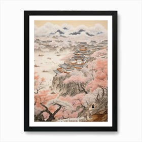 Cherry Blossoms Japanese Style Illustration 3 Art Print