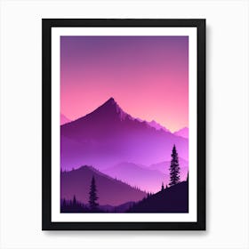 Misty Mountains Vertical Composition In Purple Tone Art Print