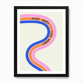 More Happy Less Worry Pink Blue Orange Positive Illustration Motivational Affiche