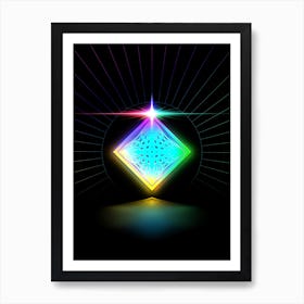 Neon Geometric Glyph in Candy Blue and Pink with Rainbow Sparkle on Black n.0416 Art Print