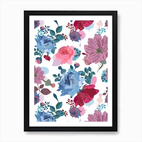 Blue And Pink Roses Art Print