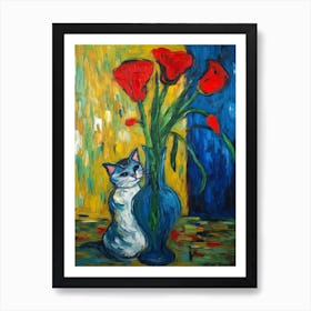 Still Life Of Sweet Pea With A Cat 2 Art Print