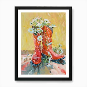 Cowboy Boots And Wildflowers White Campion Art Print