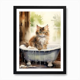 Norwegian Forest Cat In Bathtub Botanical Bathroom 6 Art Print