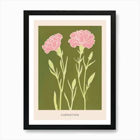 Pink & Green Carnation 5 Flower Poster Art Print