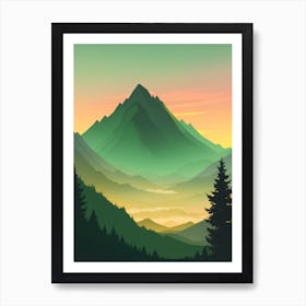 Misty Mountains Vertical Composition In Green Tone 51 Art Print