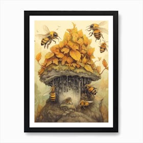 Mining Bee Beehive Watercolour Illustration 1 Art Print