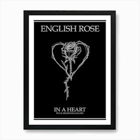 English Rose In A Heart Line Drawing 4 Poster Inverted Art Print