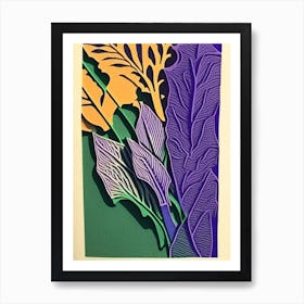 Lavender Leaf Colourful Abstract Linocut Art Print