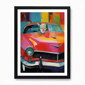 Cadillac El Dorado Vintage Car With A Cat, Matisse Style Painting 3 Art Print