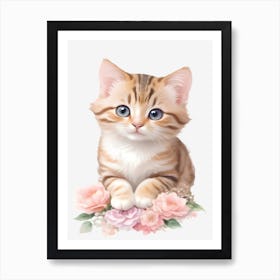 Cute Kitten With Flowers 1 Art Print