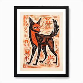 Fox, Woodblock Animal  Drawing 1 Art Print