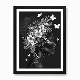 Black Woman With Flowers In Her Hair 1 Art Print