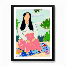 Woman Having A Picnic Art Print