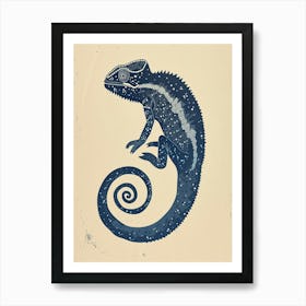 Blue Carpet Chameleon Block Print 2 Art Print