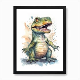 Megalosaurus Cute Dinosaur Watercolour 1 Art Print