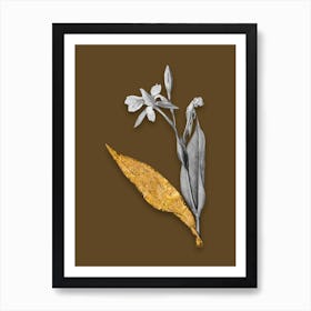 Vintage Bandana of the Everglades Black and White Gold Leaf Floral Art on Coffee Brown n.0918 Art Print