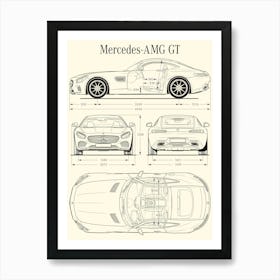 Mercedes AMG GT 2015 car blueprint Art Print